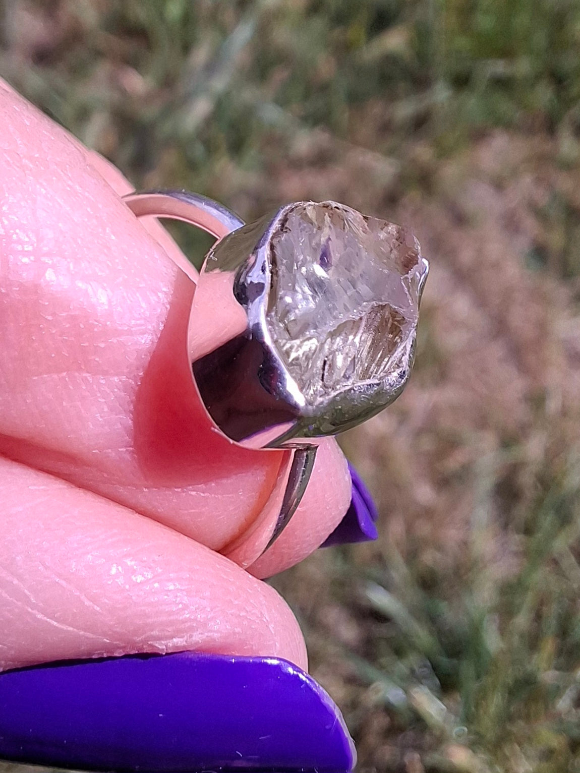Libyan Desert Glass Ring, size large K, 925 Silver, Tektite (Ref: LR16)