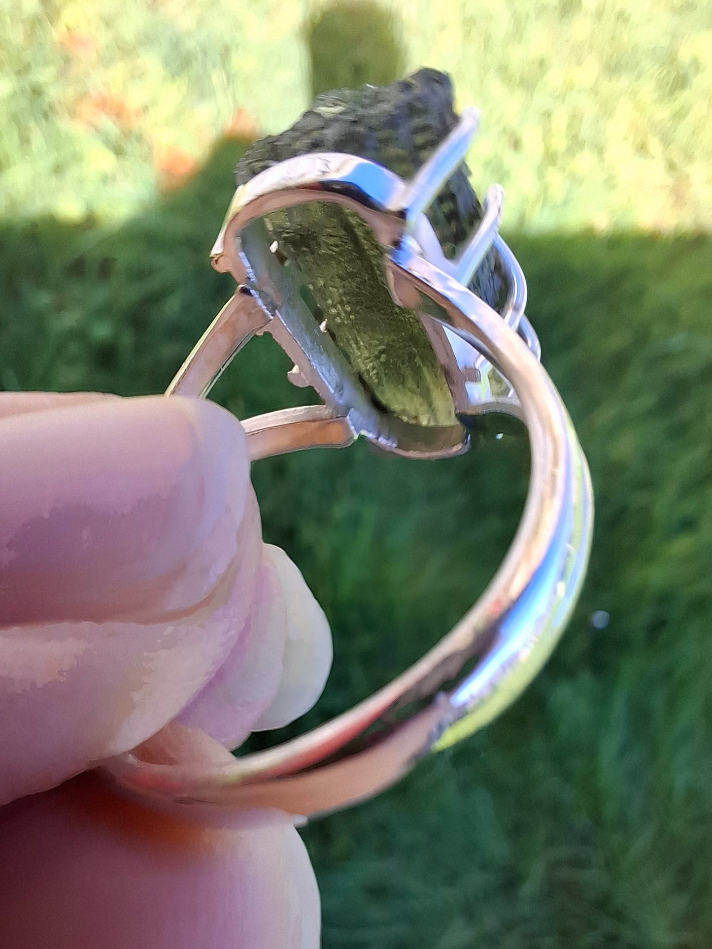 Moldavite Ring, size W, 925 Silver, Tektite (Ref: R15)