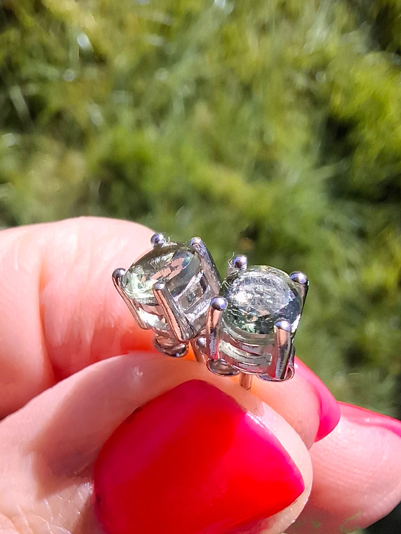 Moldavite (faceted) 5mm STUD EARRINGS, 925 Silver, Tektite (Ref: Pair43)