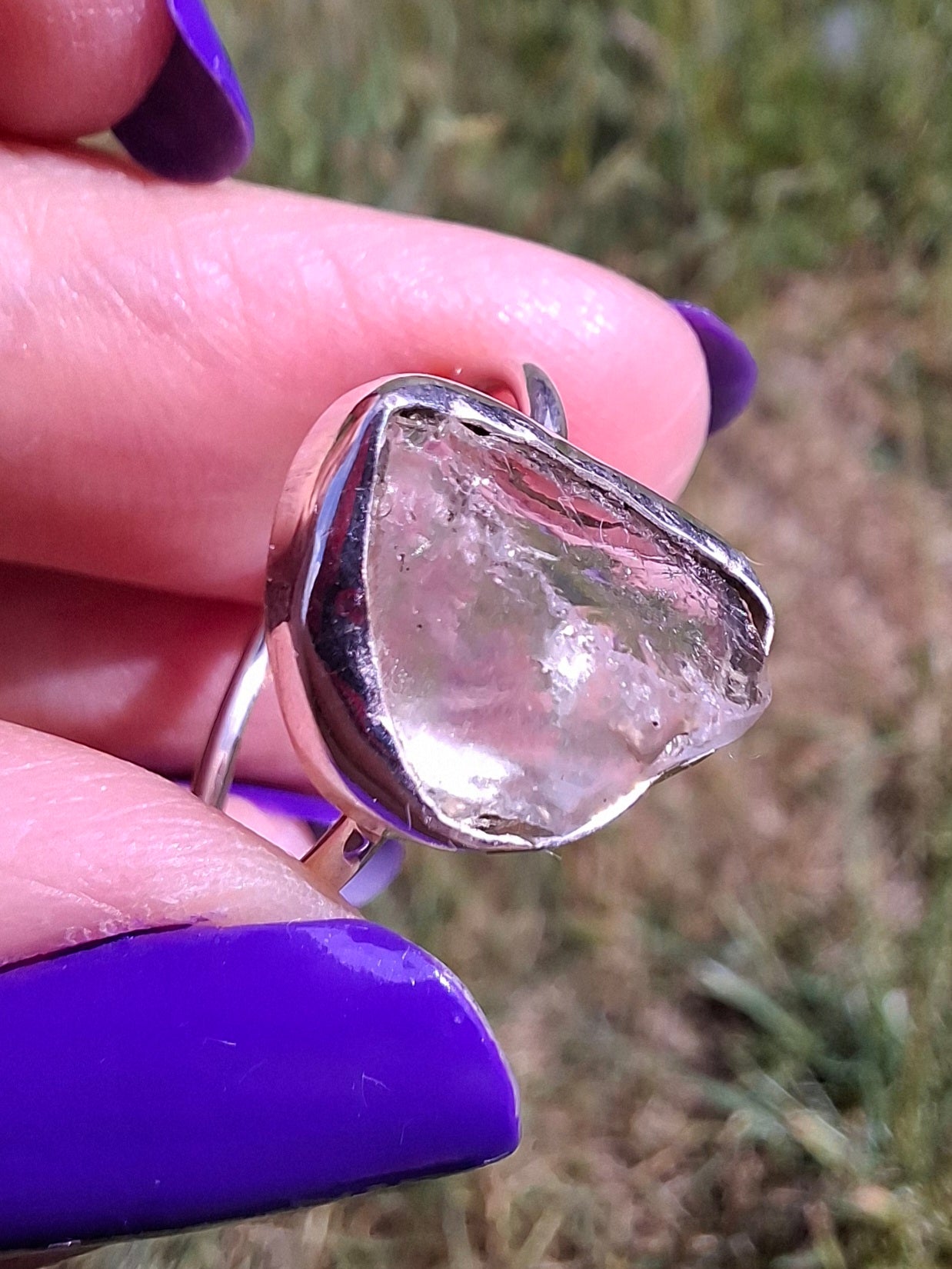 Libyan Desert Glass Ring, size large P, 925 Silver, Tektite (Ref: LR28)