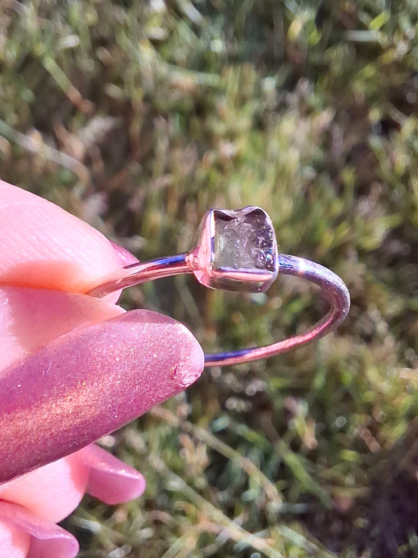 Moldavite Ring, size large R/small S, 925 Silver, Tektite (Ref: R65)