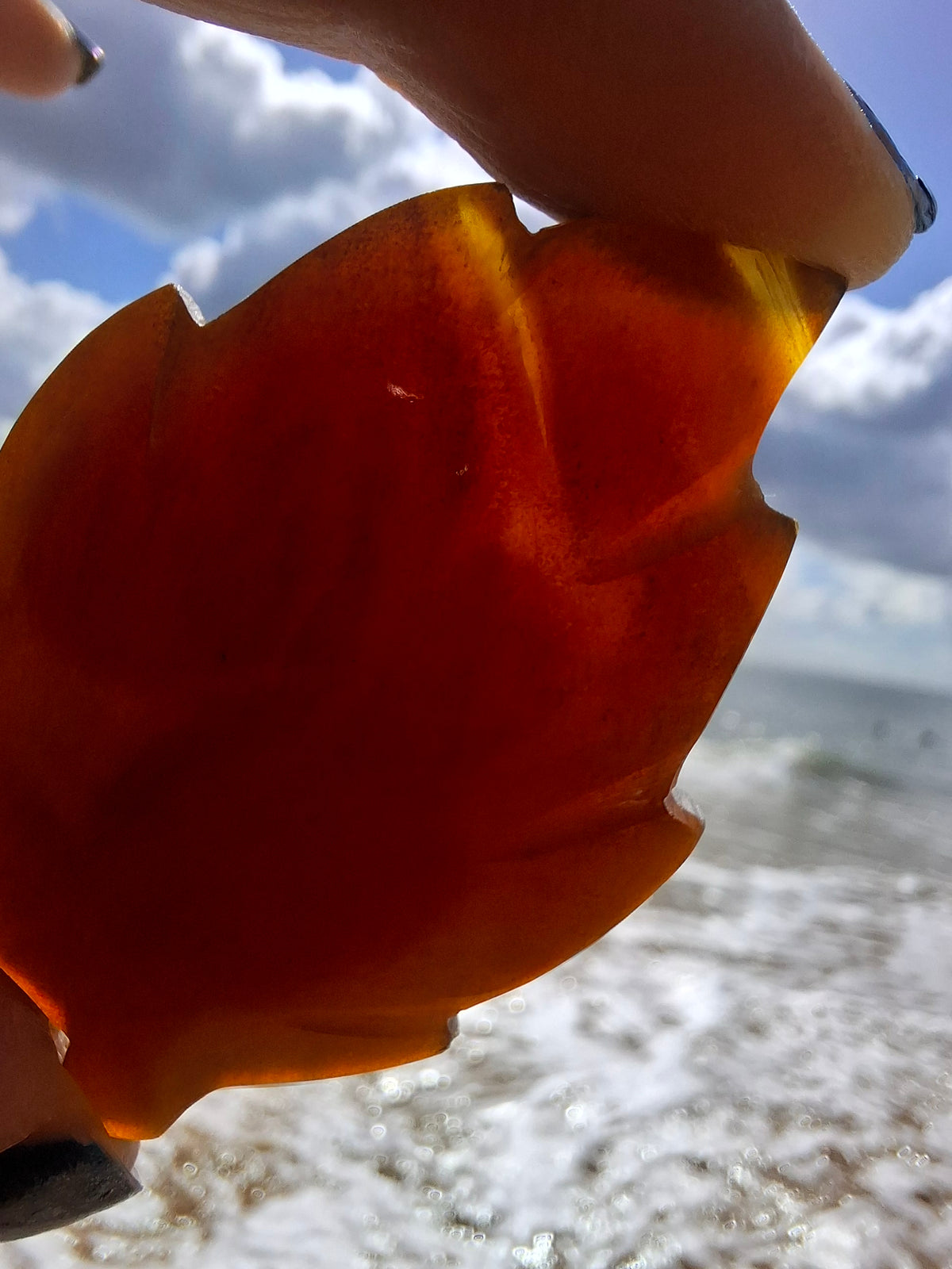 Red Amber Leaf Carving, 8.45g, Fossil (Ref: Leaf1)