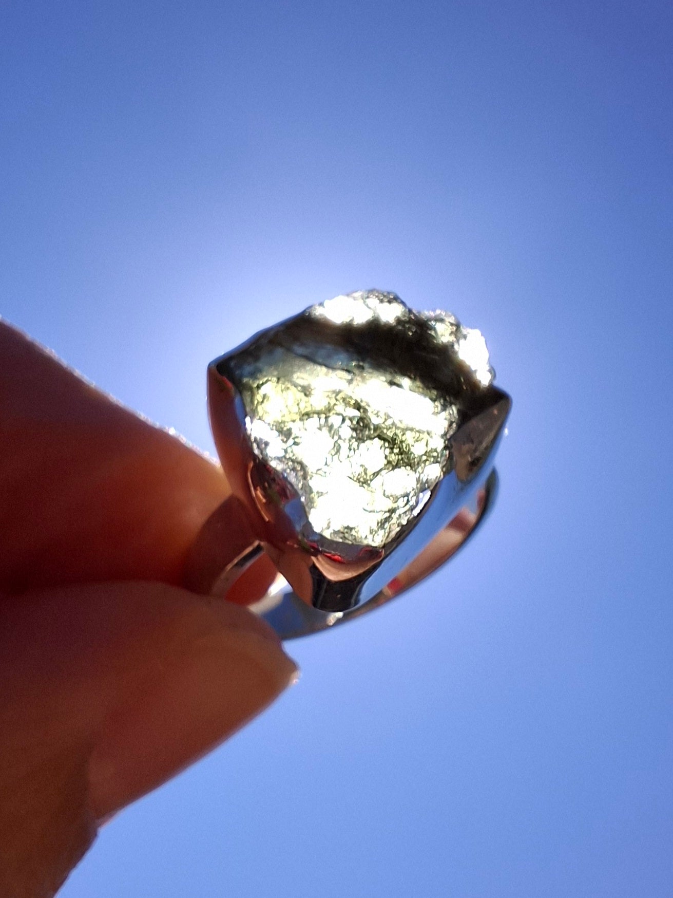 Moldavite Ring, size M, 925 Silver, Tektite (Ref: R307)
