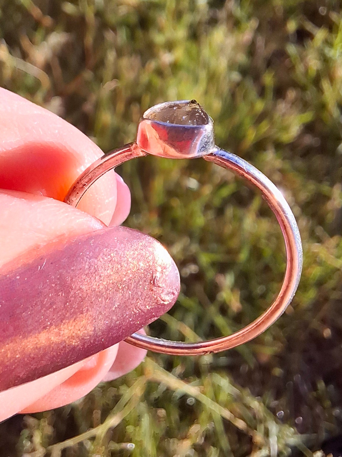 Moldavite Ring, size small S, 925 Silver, Tektite (Ref: R68)