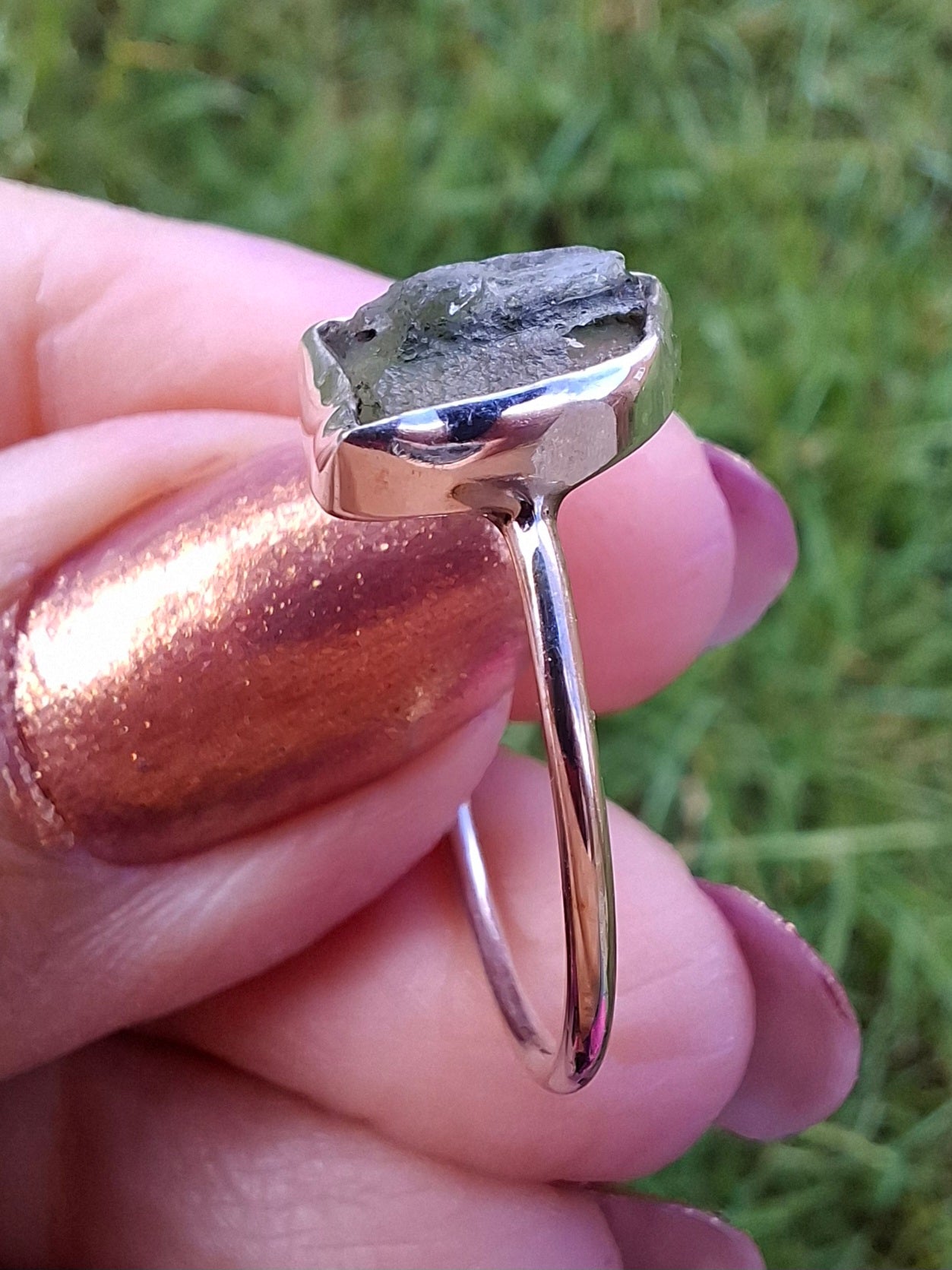 Moldavite Ring, size small U, 925 Silver, Tektite (Ref: R29)
