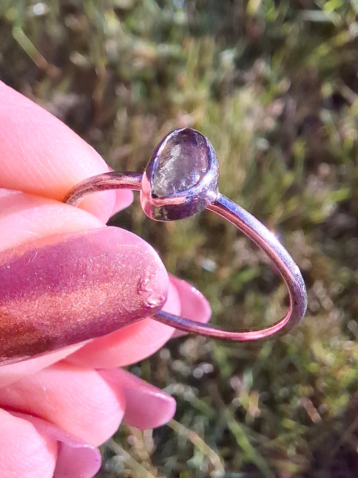 Moldavite Ring, size small T, 925 Silver, Tektite (Ref: R69)