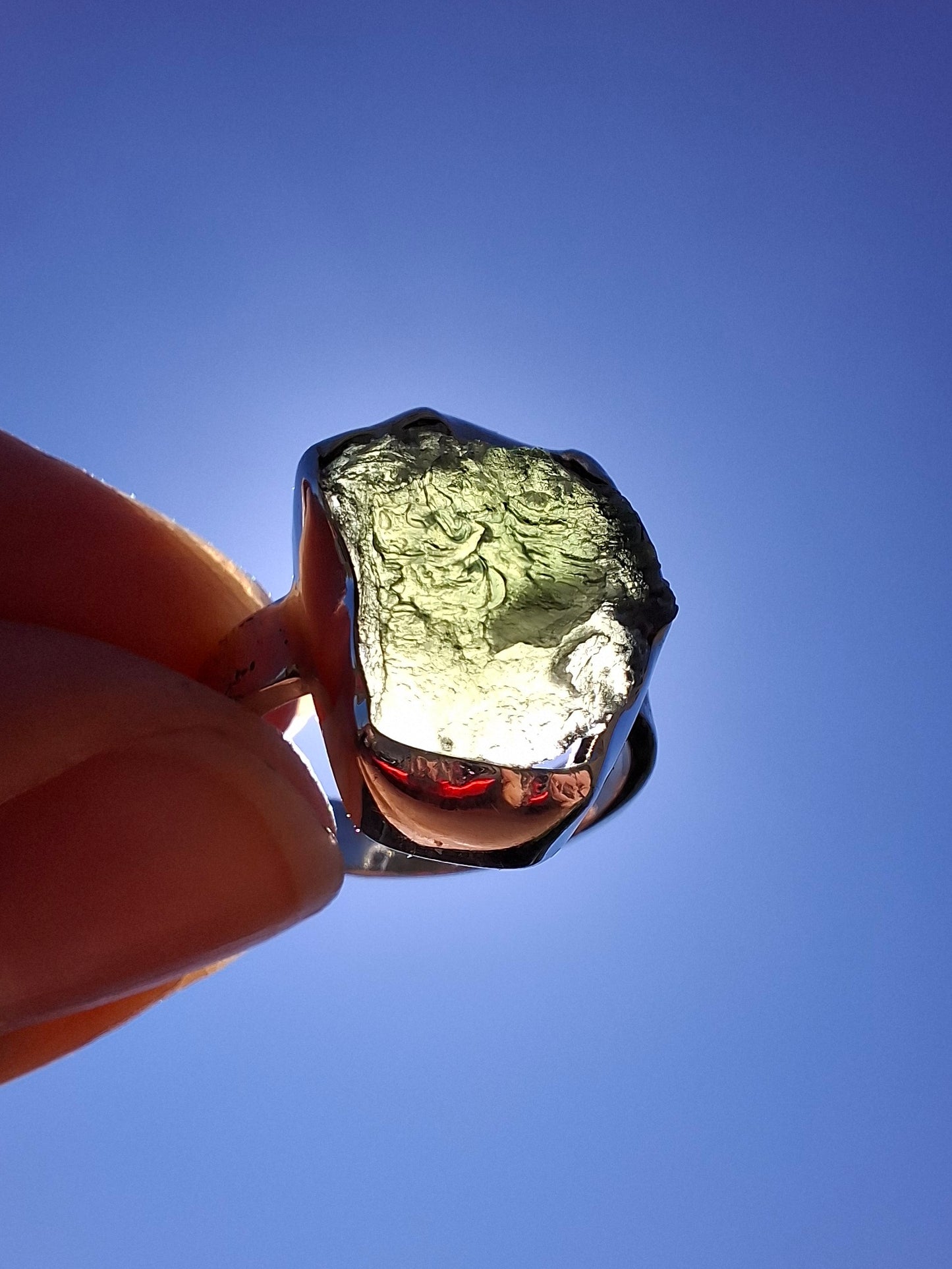 Modavite Ring, size J, 925 Silver, Tektite (Ref: R297)