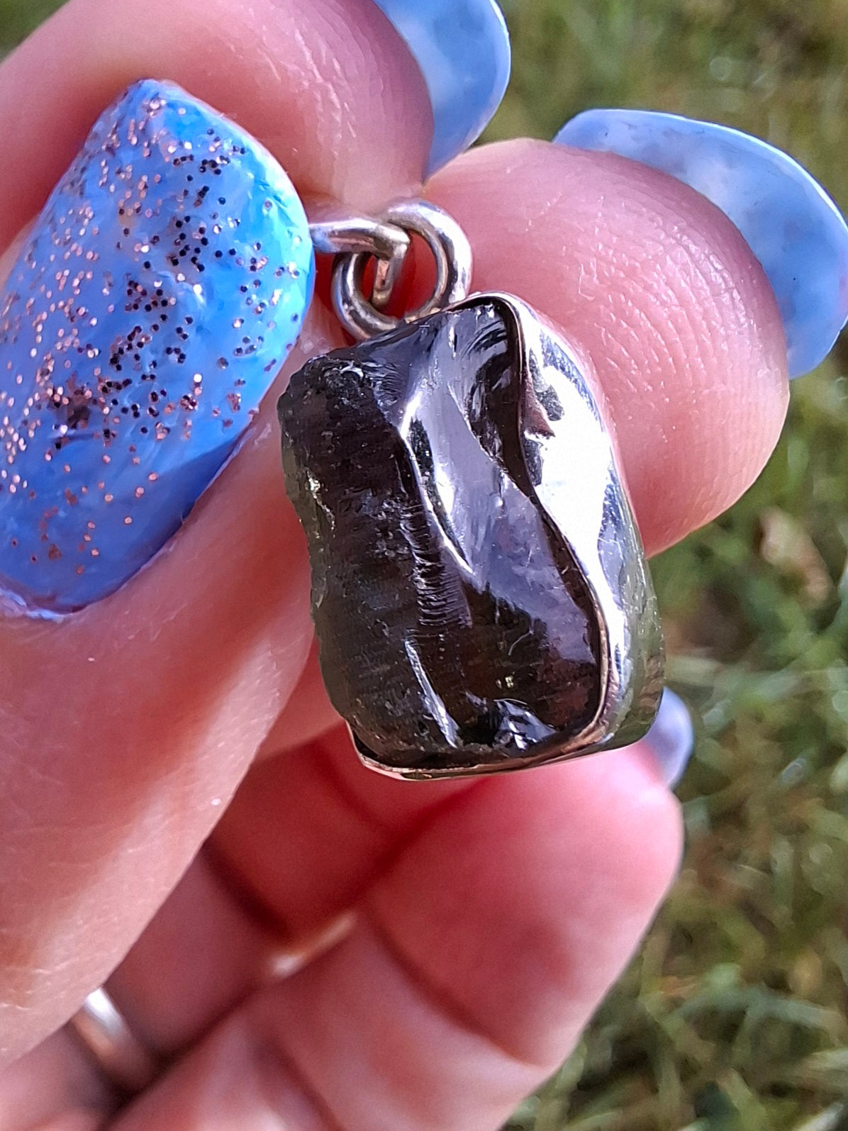 Moldavite Pendant, 925 Silver, Tektite (Ref: P31)