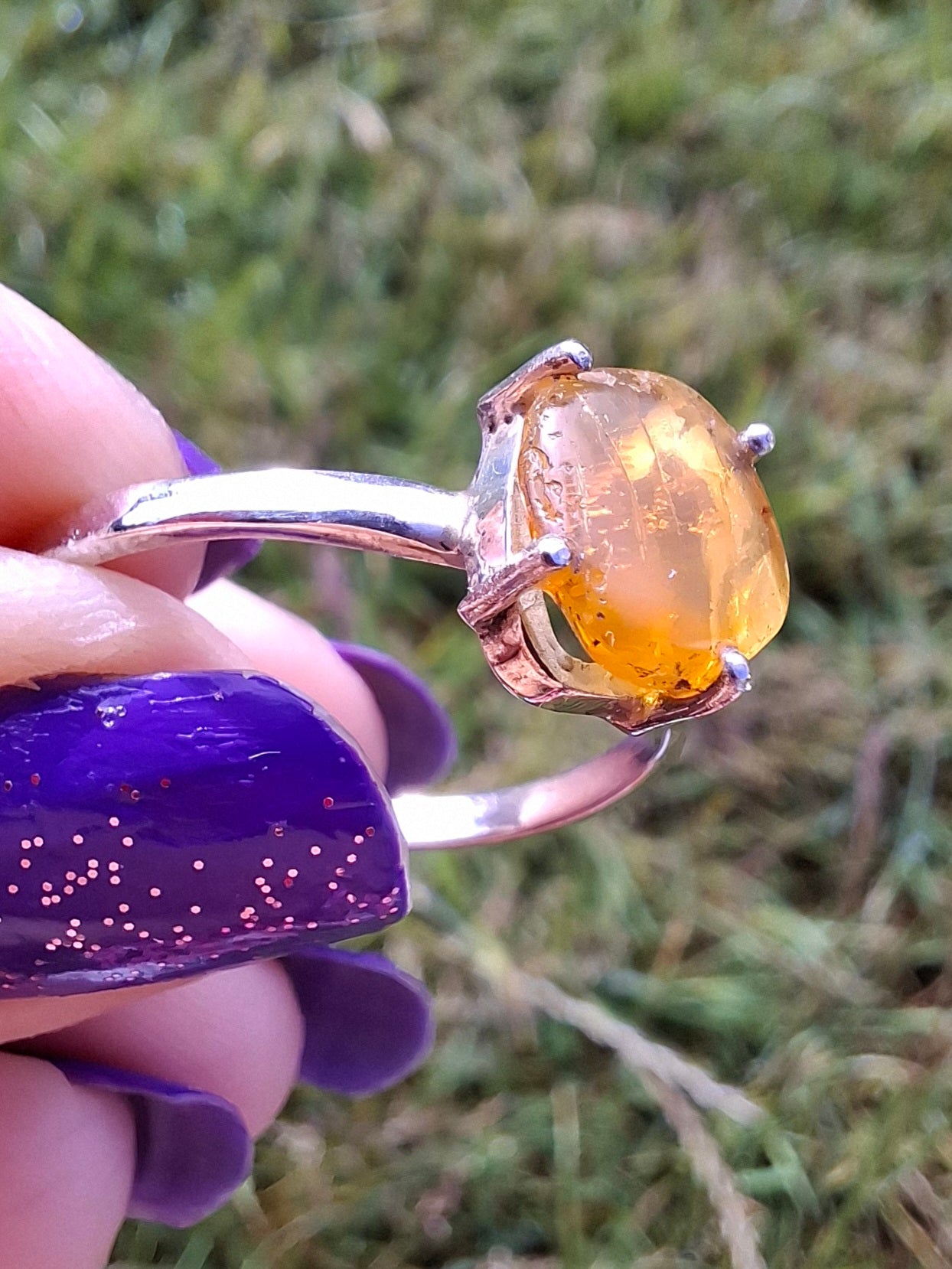 Baltic Amber Ring, size large X, 925 Silver, Fossil (Ref: AR33)