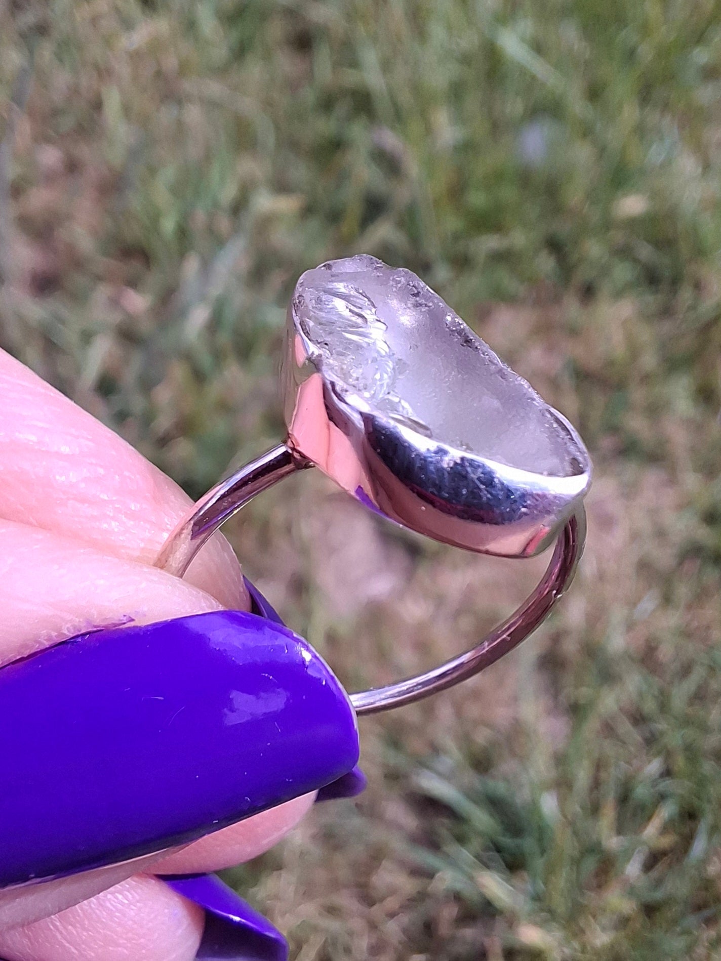 Libyan Desert Glass Ring, size large P, 925 Silver, Tektite (Ref: LR34)
