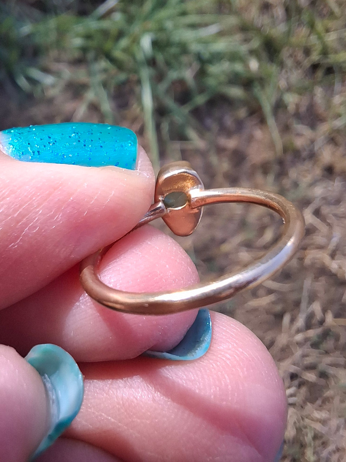 Moldavite Ring, 14K GOLD Plated, size large J, Tektite (Ref: R338)