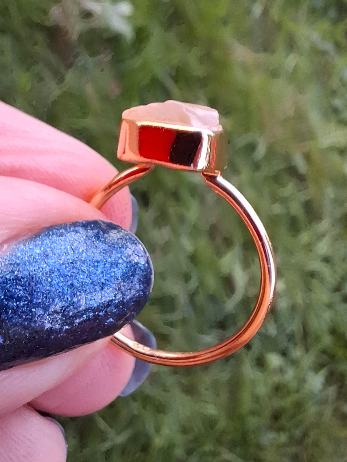 Libyan Desert Glass Ring, 14K GOLD Plated, size O, Tektite (Ref: LR65)