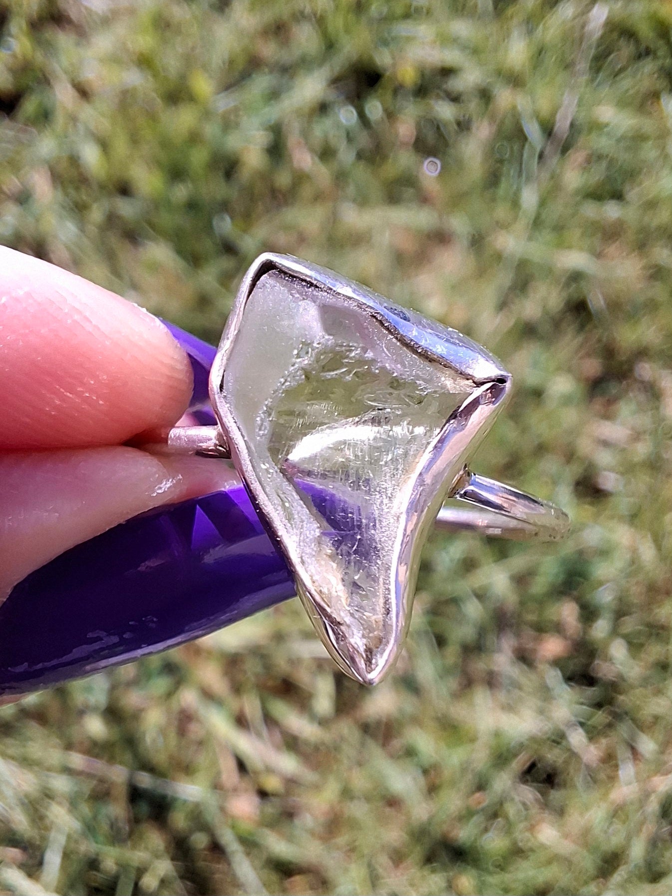 Libyan Desert Glass Ring, size large W, 925 Silver, Tektite (Ref: LR62)