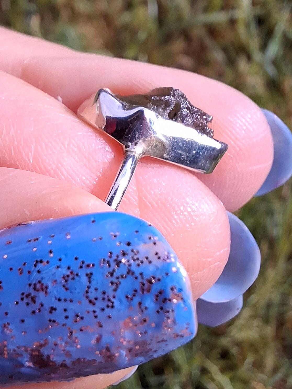 Moldavite Ring, size large G/small H, 925 Silver, Tektite (Ref: R19)
