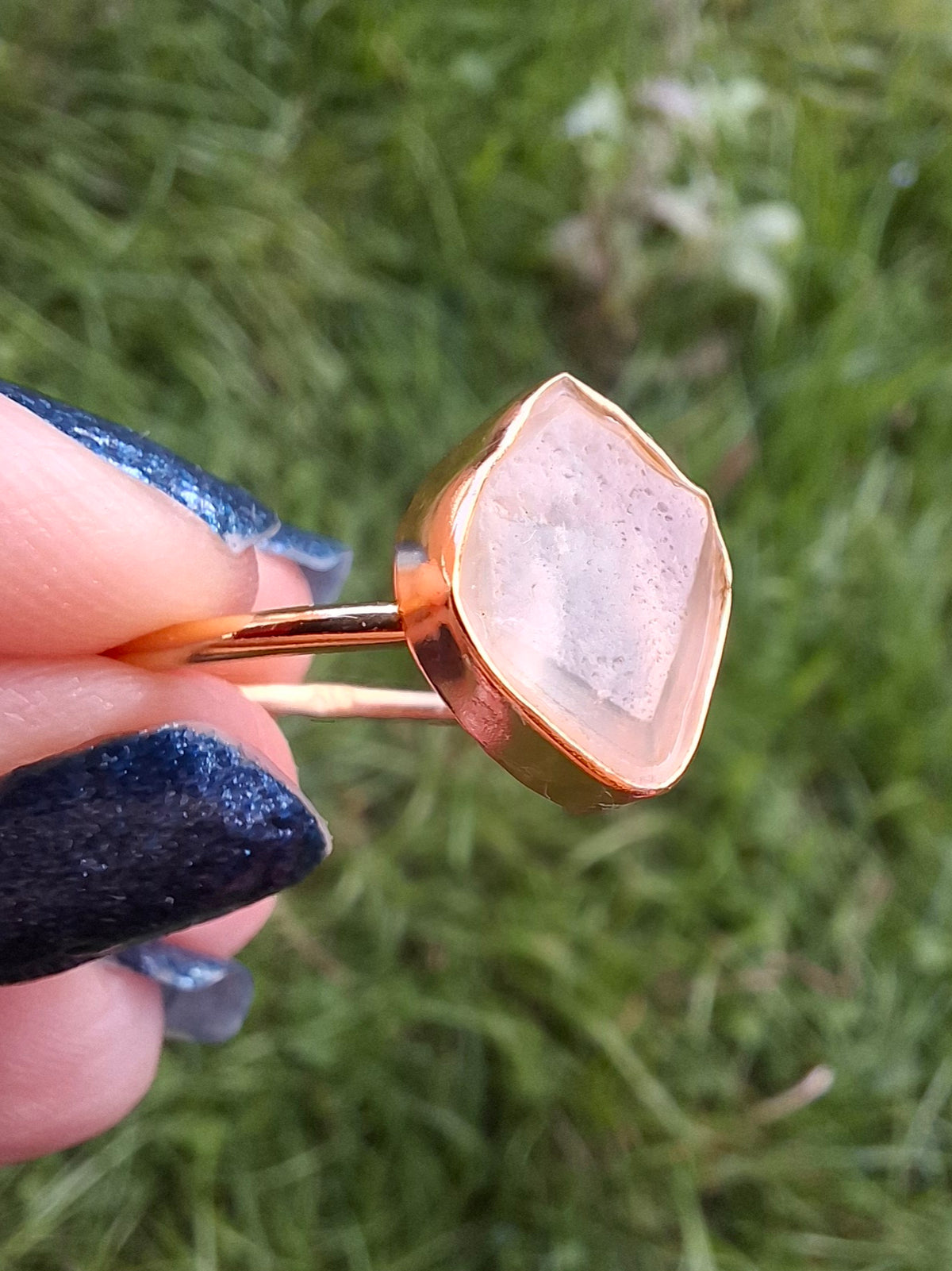 Libyan Desert Glass Ring, 14K GOLD Plated, size large T, Tektite (Ref: LR83)