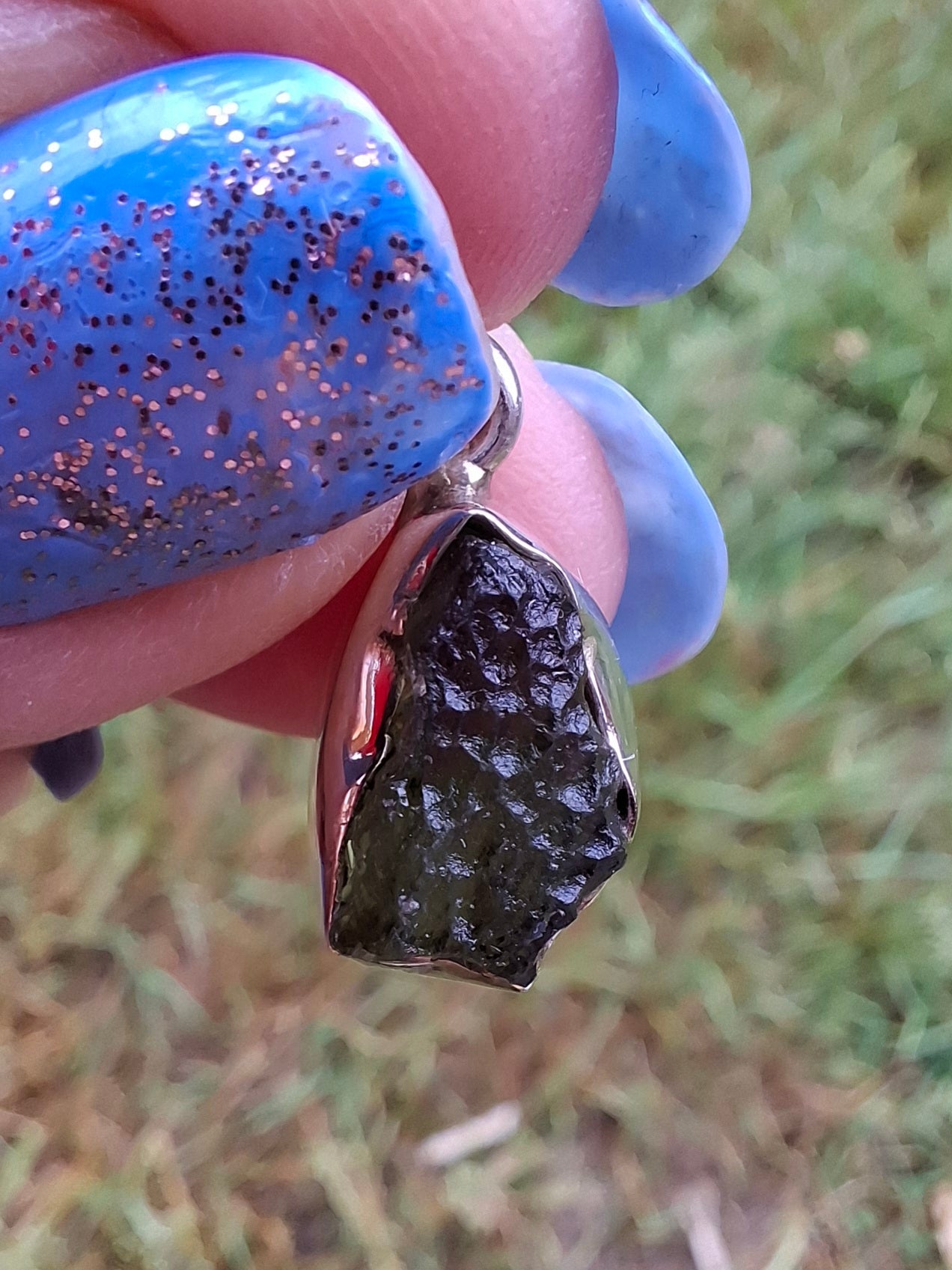 Moldavite Pendant, 925 Silver, Tektite (Ref: P71)