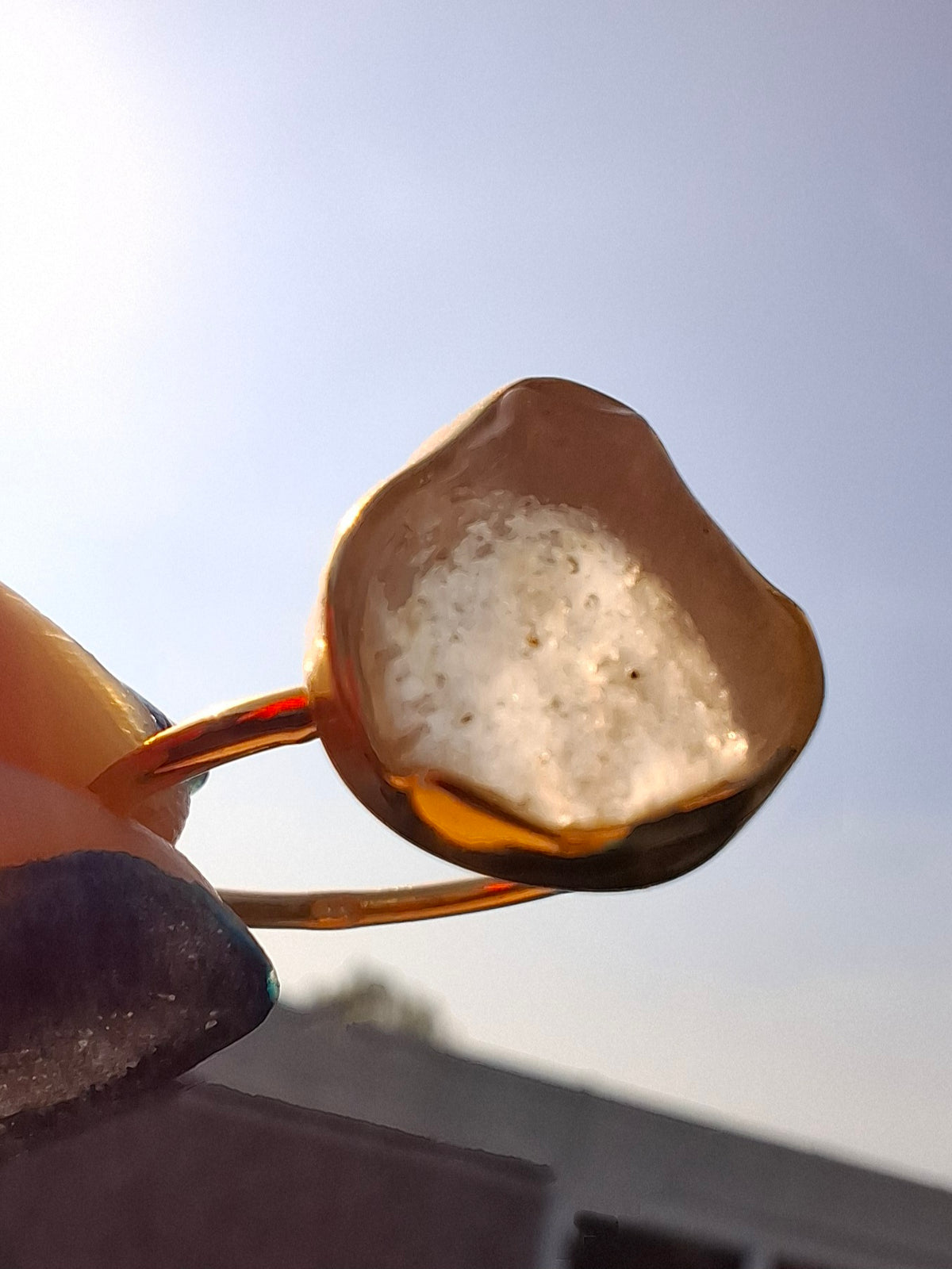Libyan Desert Glass Ring, 14K GOLD Plated, size large R, Tektite (Ref: LR76)