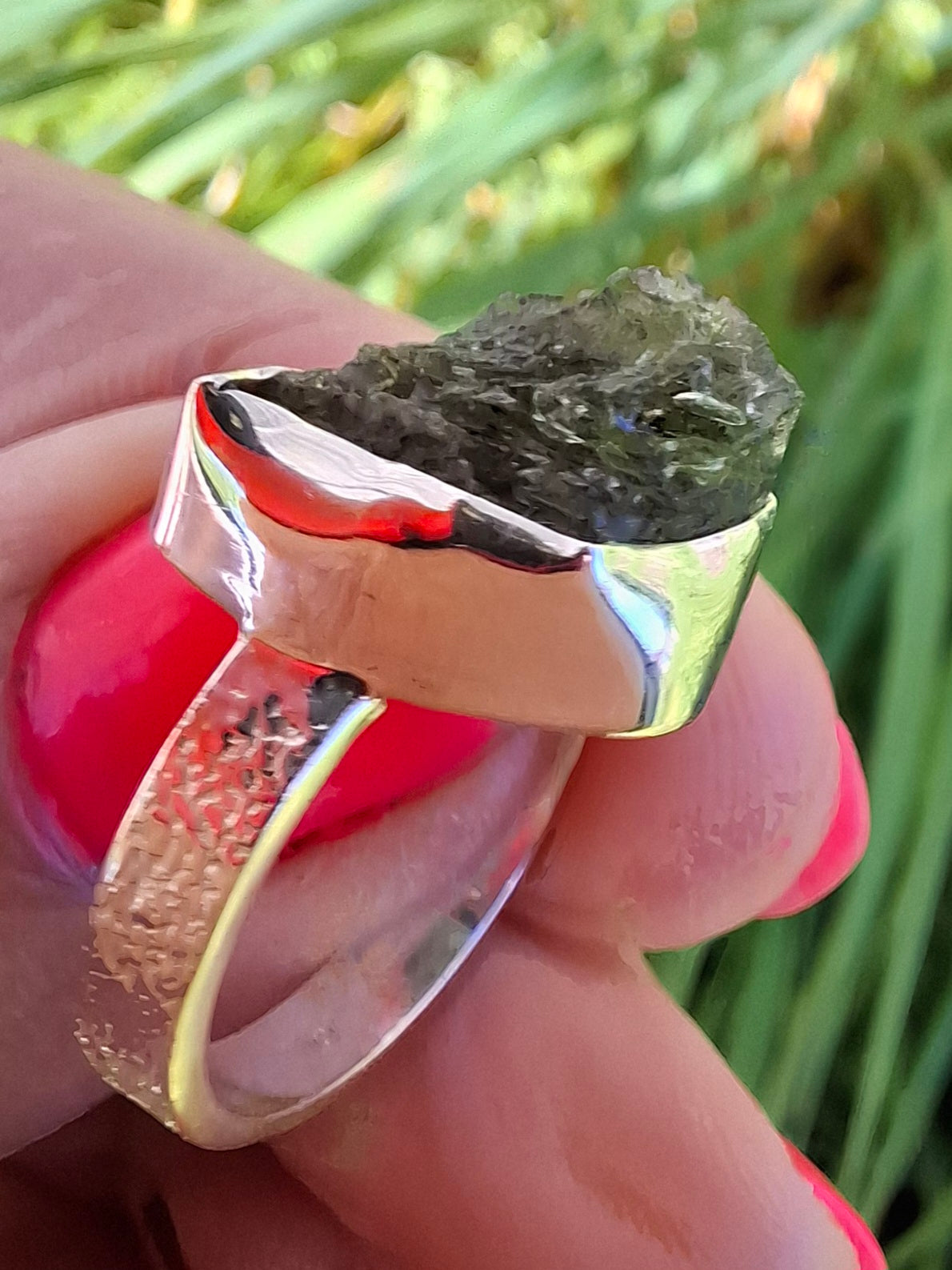 Moldavite Ring, size K, 925 Silver, Tektite (Ref: R302)