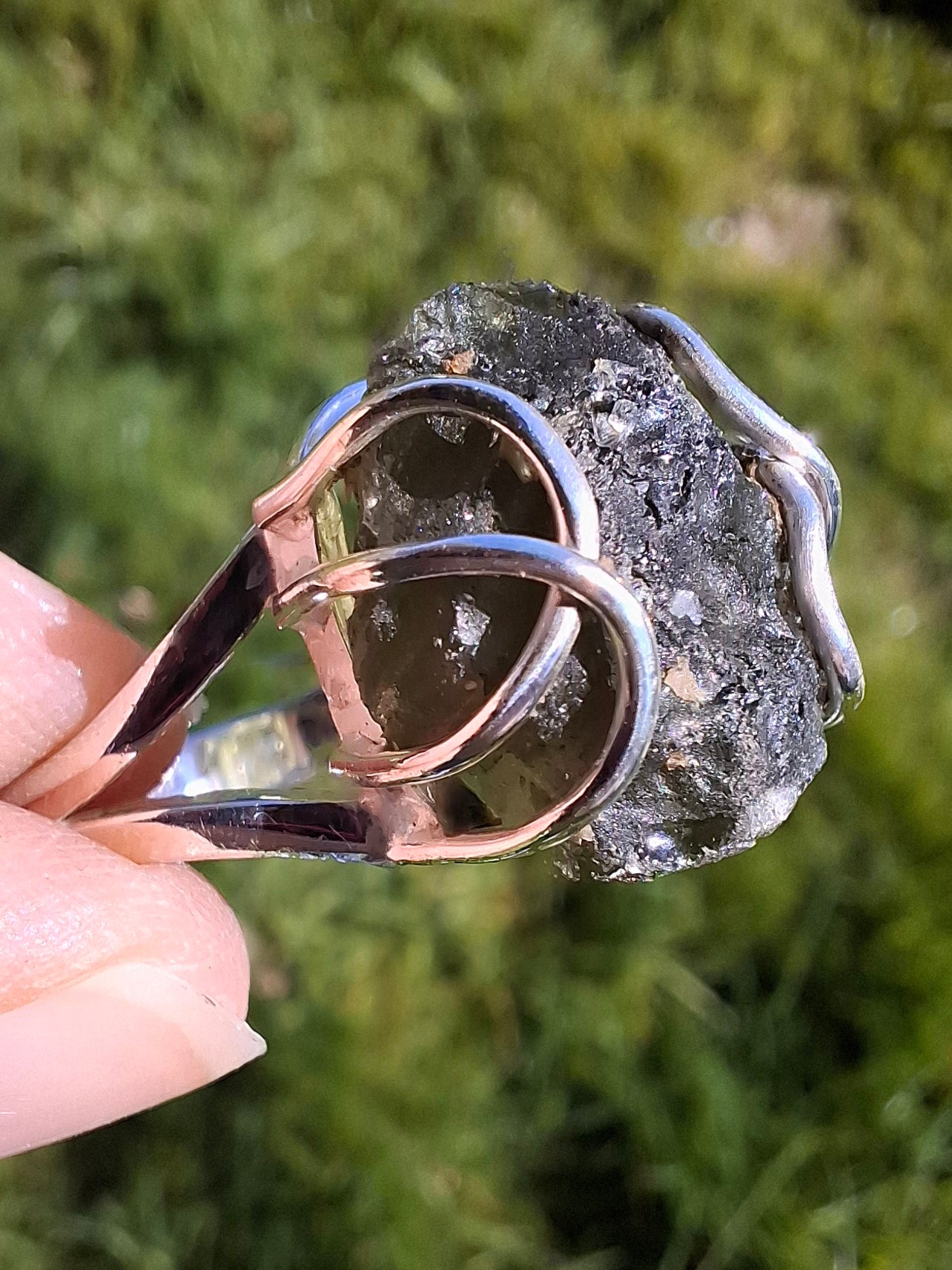 Moldavite Ring, size Y, 925 Silver, Tektite (Ref: R17)