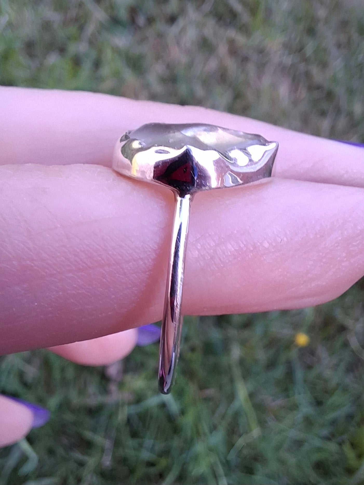 Libyan Desert Glass Ring, size small R, 925 Silver, Tektite (Ref: LR40)