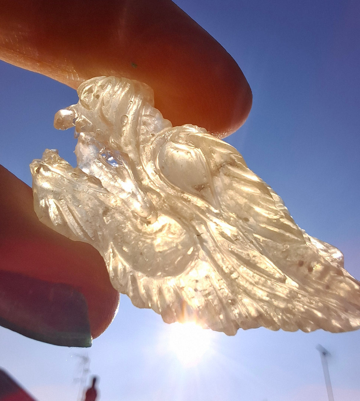 Libyan Desert Glass DRAGON HEAD carving, 9.66g, Tektite (Ref: Dragon 3)