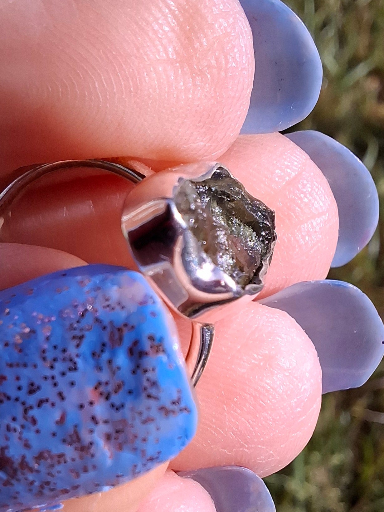Moldavite Ring, size M, 925 Silver, Tektite (Ref: R22)