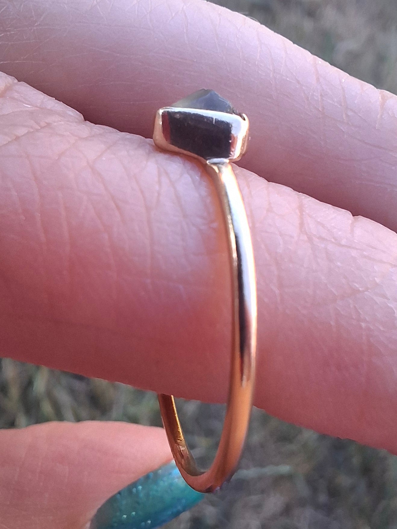 Moldavite Ring, 14K GOLD Plated, size large T, Tektite (Ref: R349)