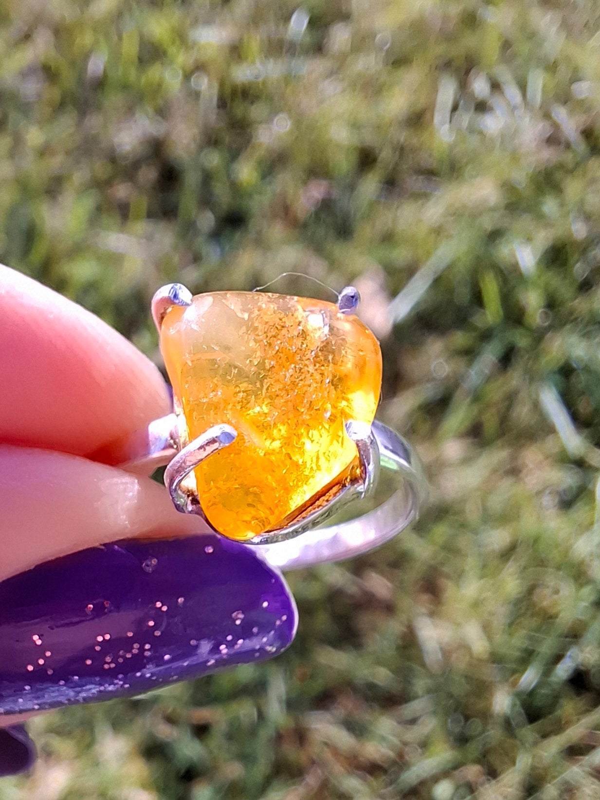 Baltic Amber Ring, size large M, 925 Silver, Fossil (Ref: AR6)