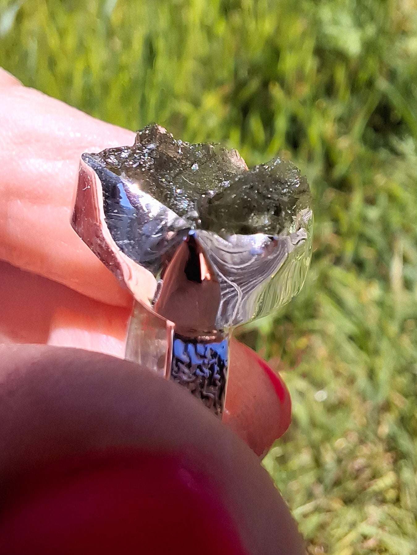 Moldavite Ring, size M, 925 Silver, Tektite (Ref: R307)