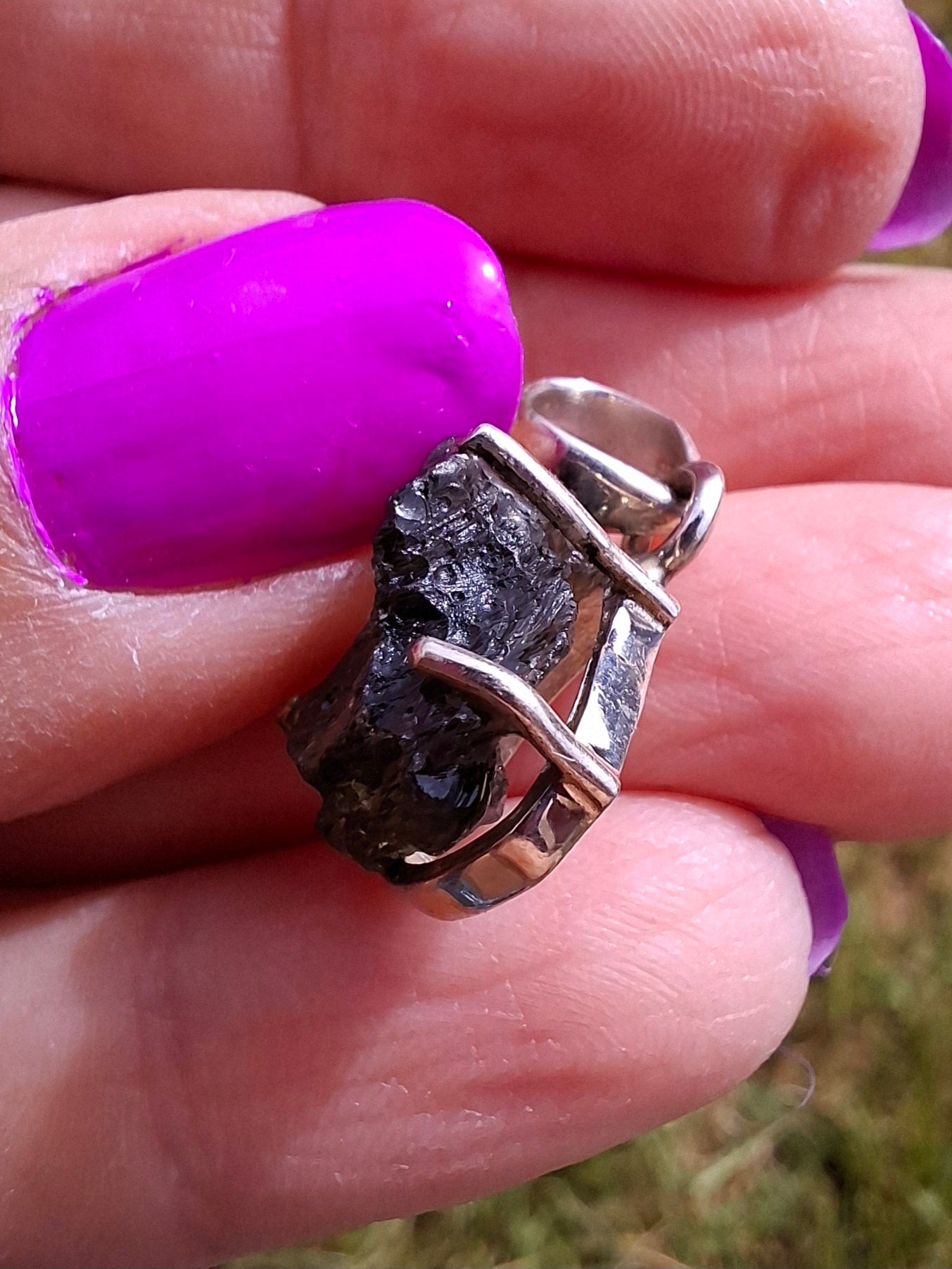 Moldavite Claw Pendant, 925 Silver, Tektite (Ref: P28)