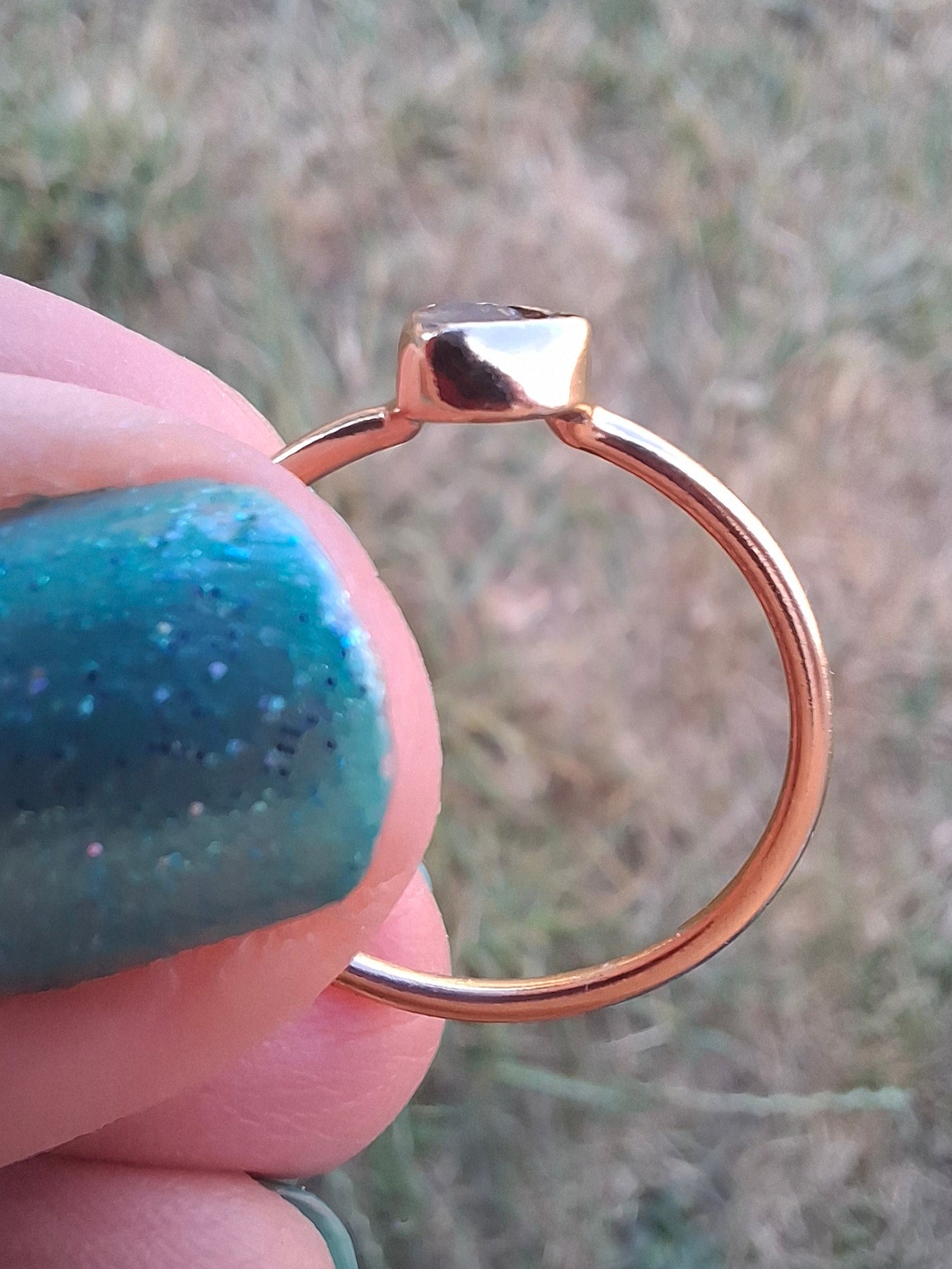 Moldavite Ring,14K GOLD Plated, size large O, Tektite (Ref: R344)