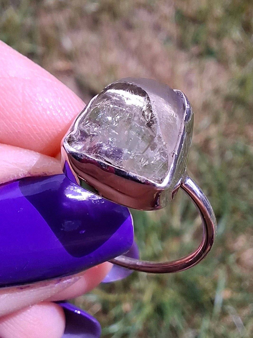 Libyan Desert Glass Ring, size small L, 925 Silver, Tektite (Ref: LR14)