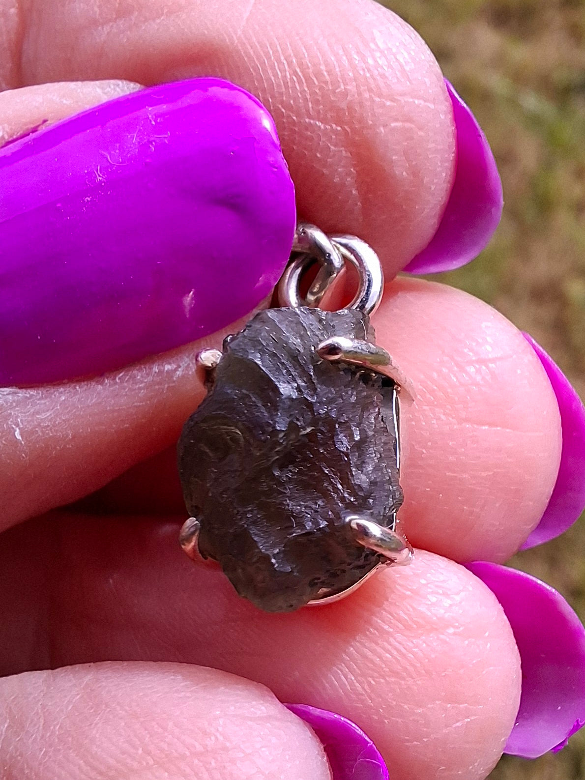 Moldavite Claw Pendant, 925 Silver, Tektite (Ref: P23)