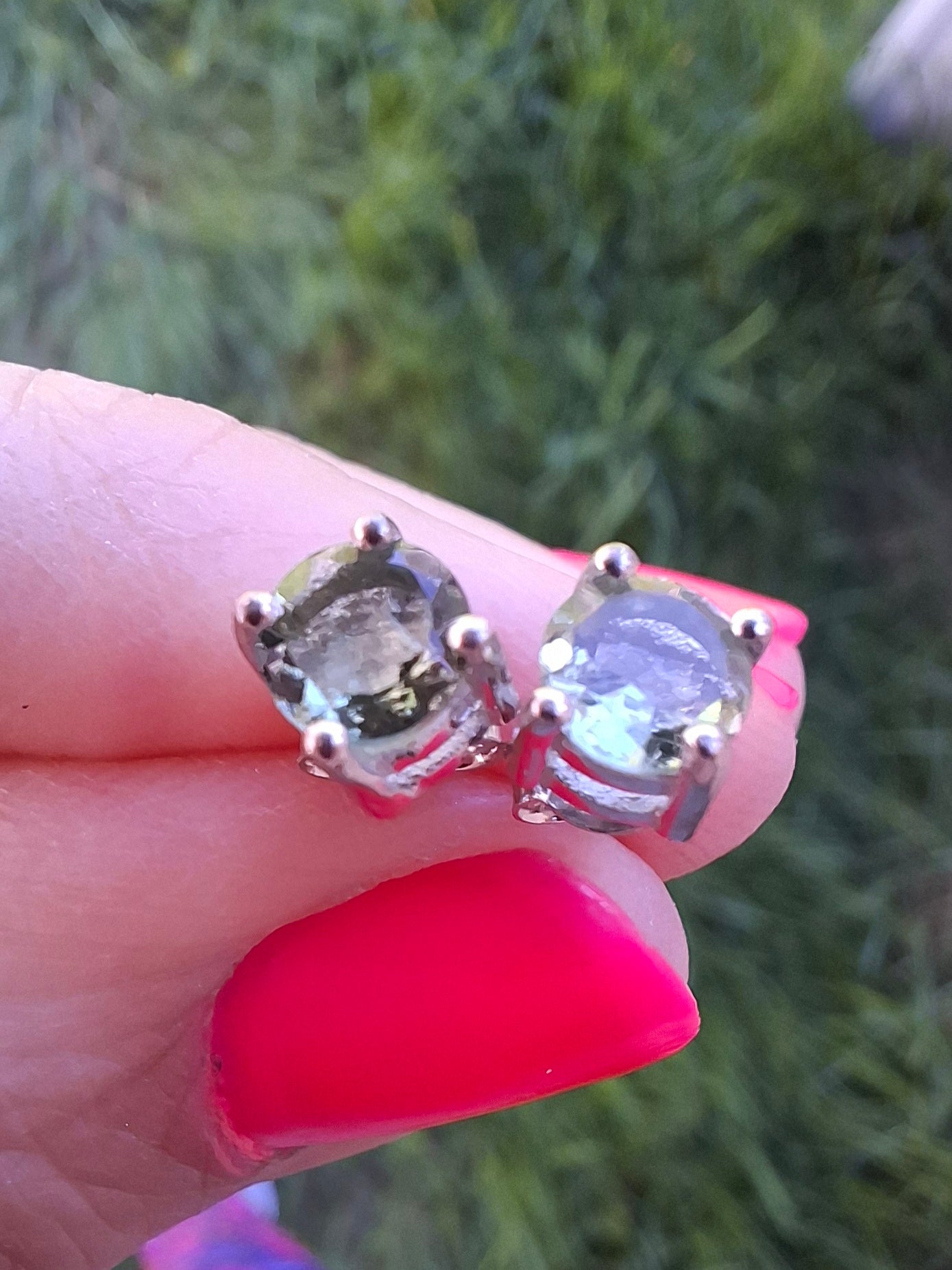 Moldavite (faceted) 5mm STUD EARRINGS, 925 Silver, Tektite (Ref: Pair44)