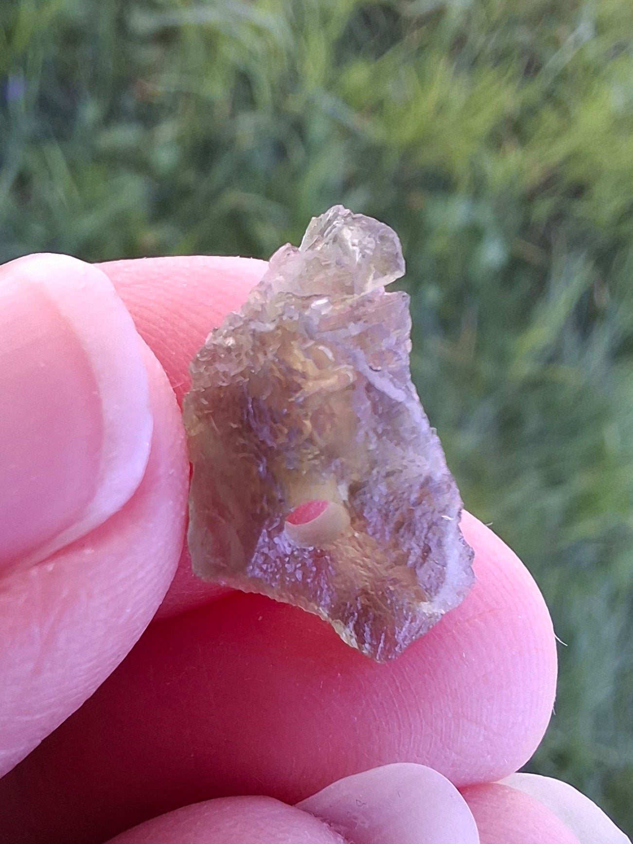 DRILLED, Moldavite Piece, 0.75g, Tektite (Ref: D23)