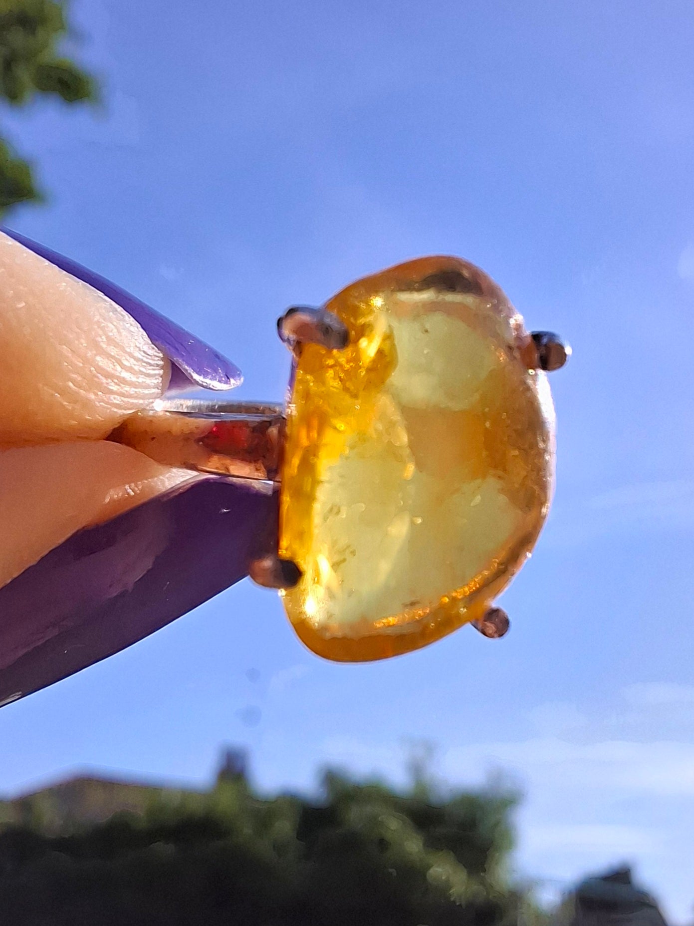 Baltic Amber Ring, size large K, 925 Silver, Fossil (Ref: AR31)