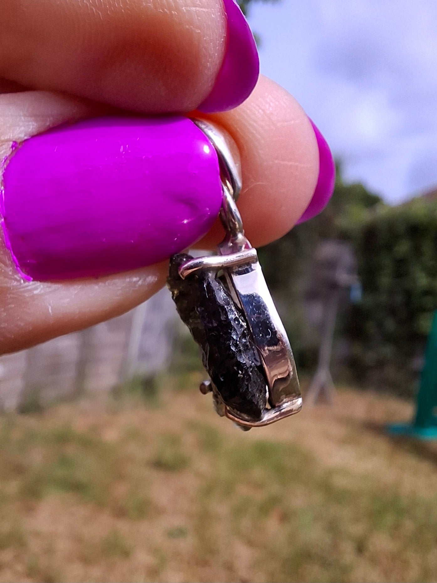 Moldavite Claw Pendant, 925 Silver, Tektite (Ref: P27)