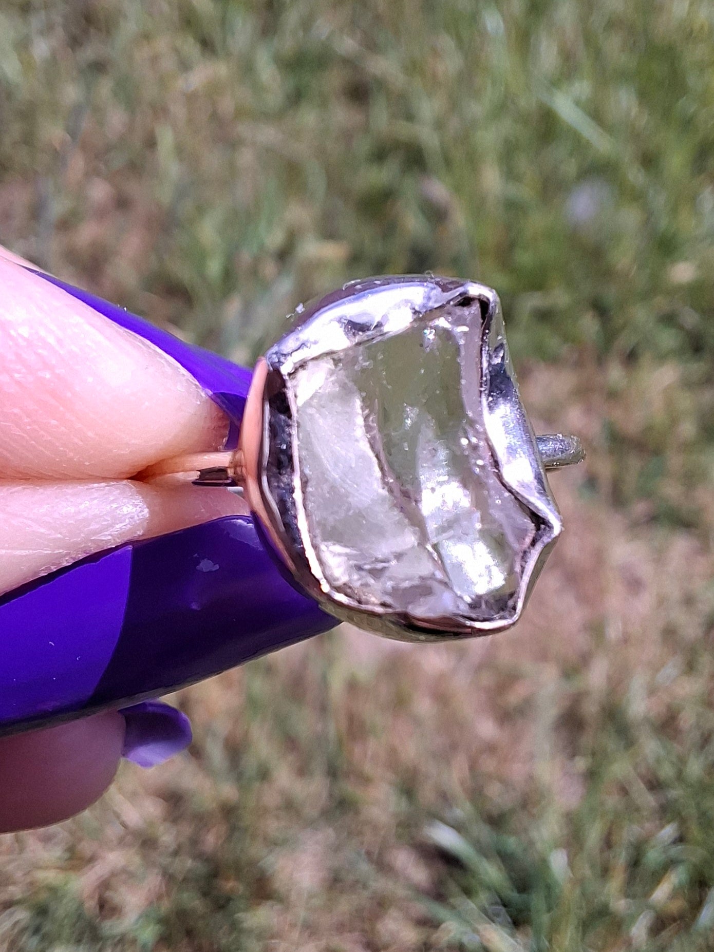 Libyan Desert Glass Ring, size large M, 925 Silver, Tektite (Ref: LR20)