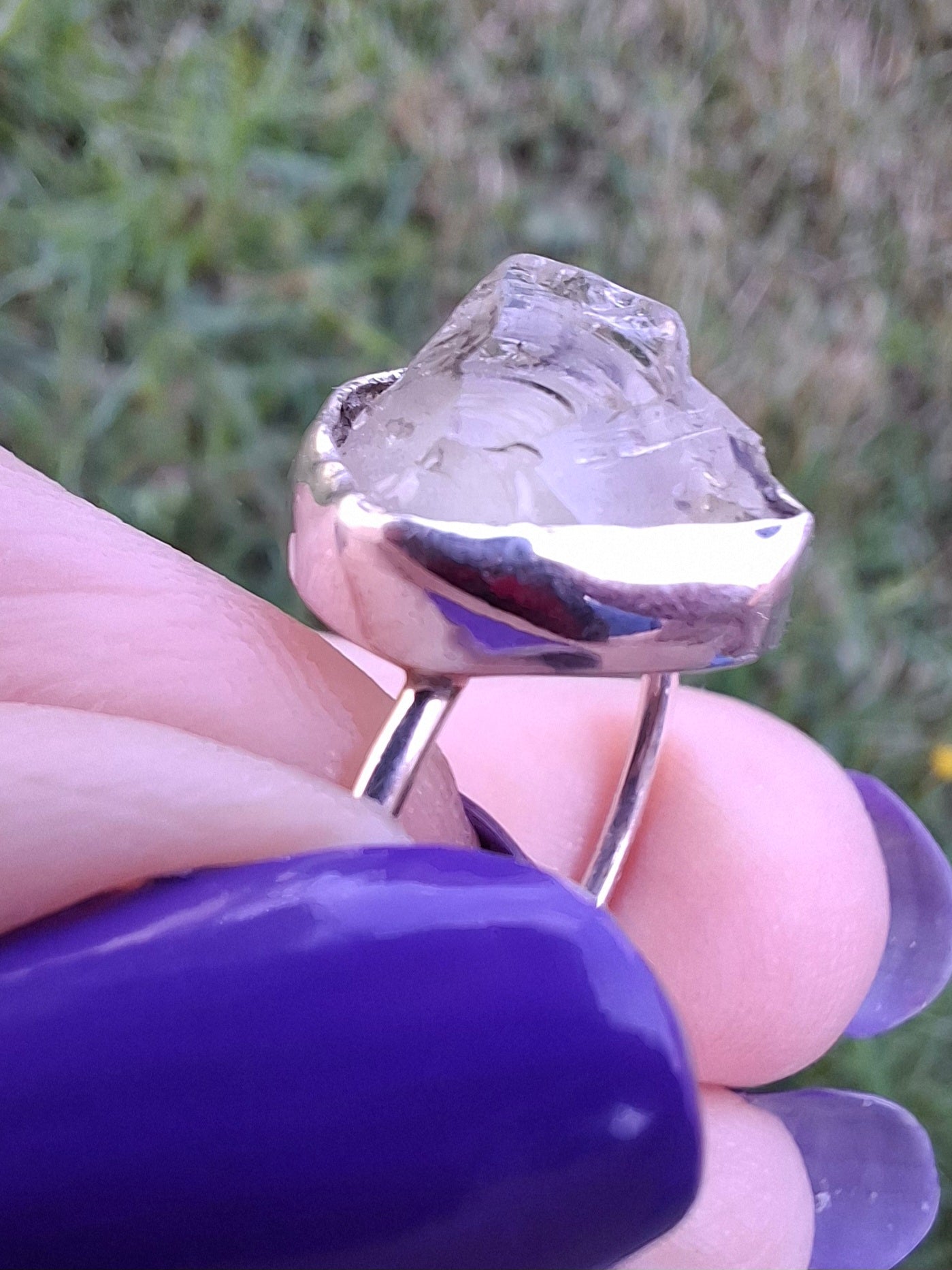 Libyan Desert Glass Ring, size large S/small T, 925 Silver, Tektite (Ref: LR47)