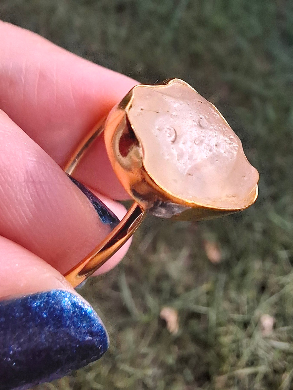 Libyan Desert Glass Ring, 14K GOLD Plated, size R, Tektite (Ref: LR66)