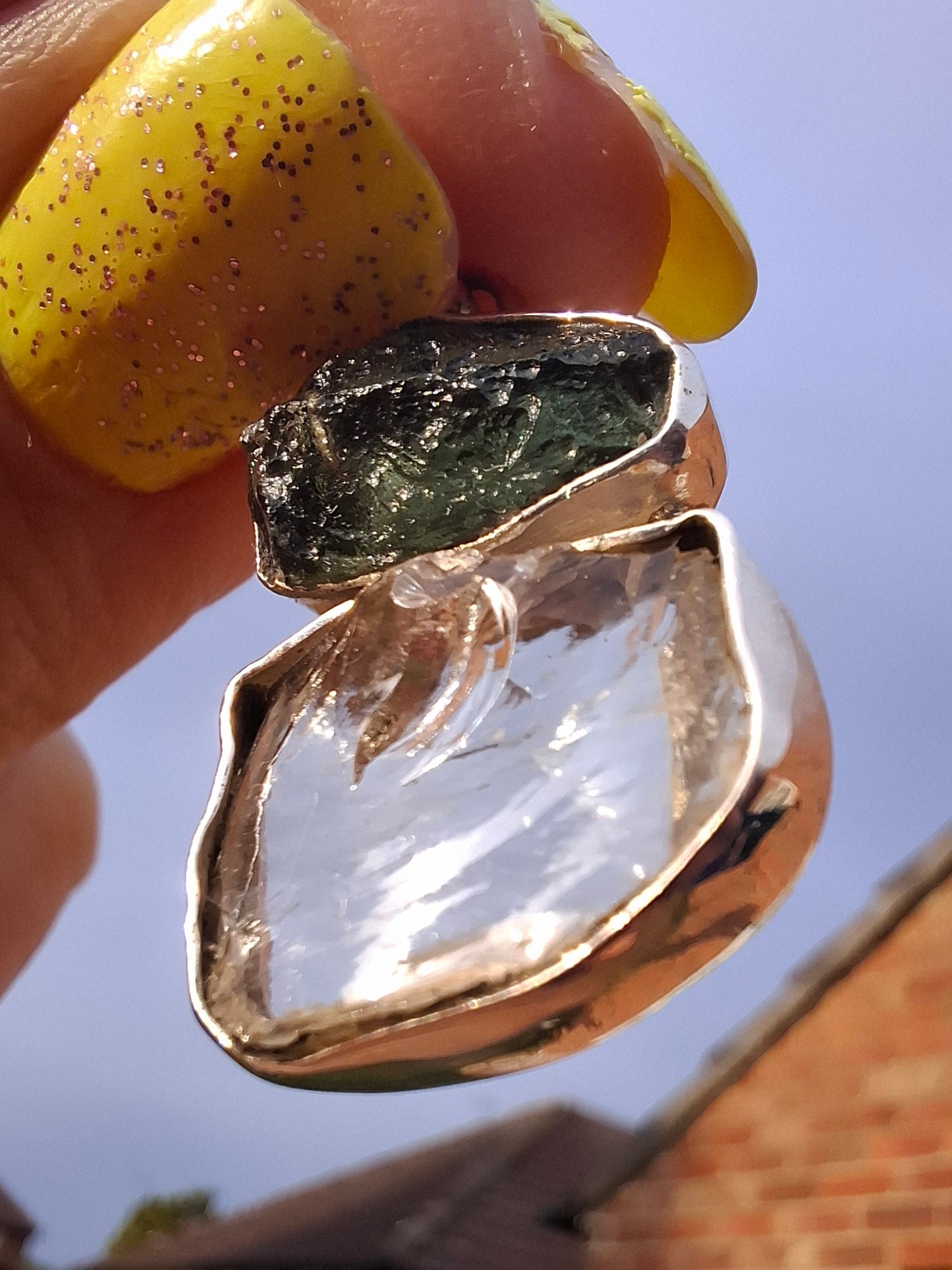Moldavite & Libyan Desert Glass Pendant, 925 Silver, Tektite (Ref: MLP14)