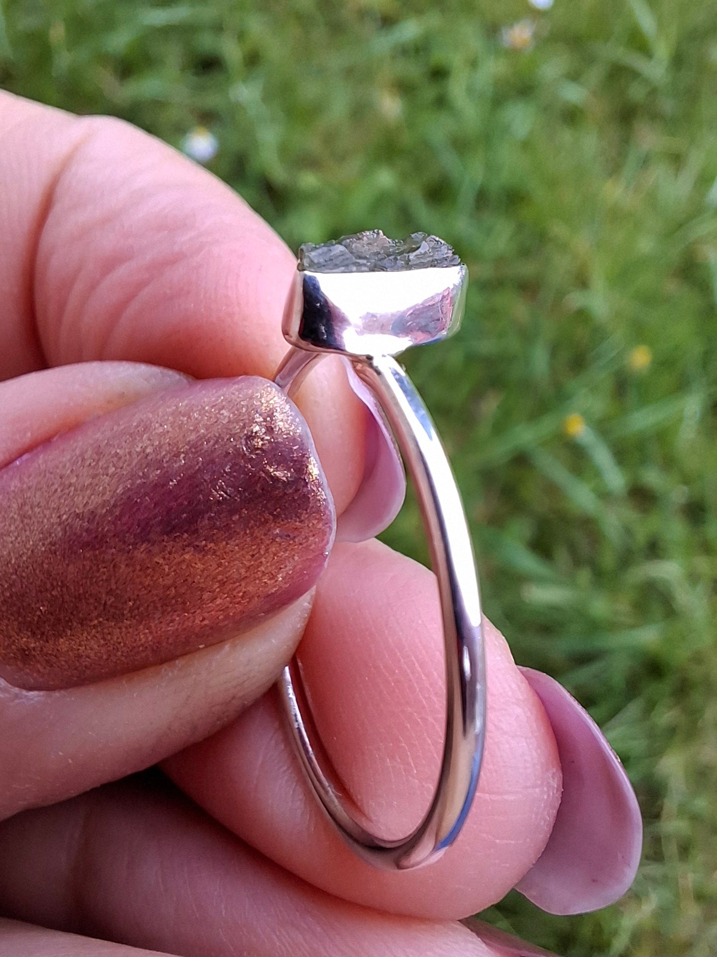 Moldavite Ring, size large R/small S, 925 Silver, Tektite (Ref: R55)