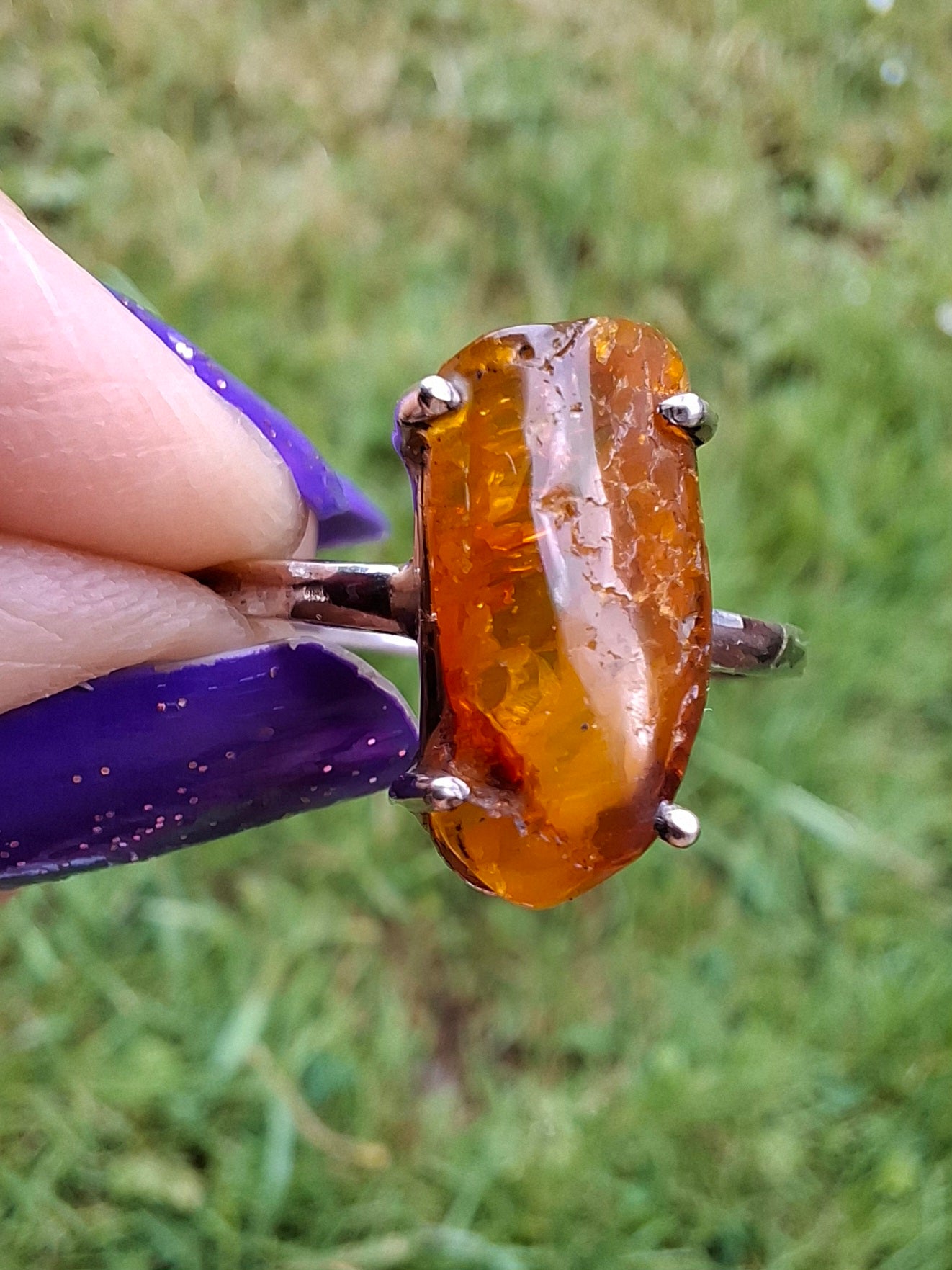 Baltic Amber Ring, size large Y, 925 Silver, Fossil (Ref: AR22)