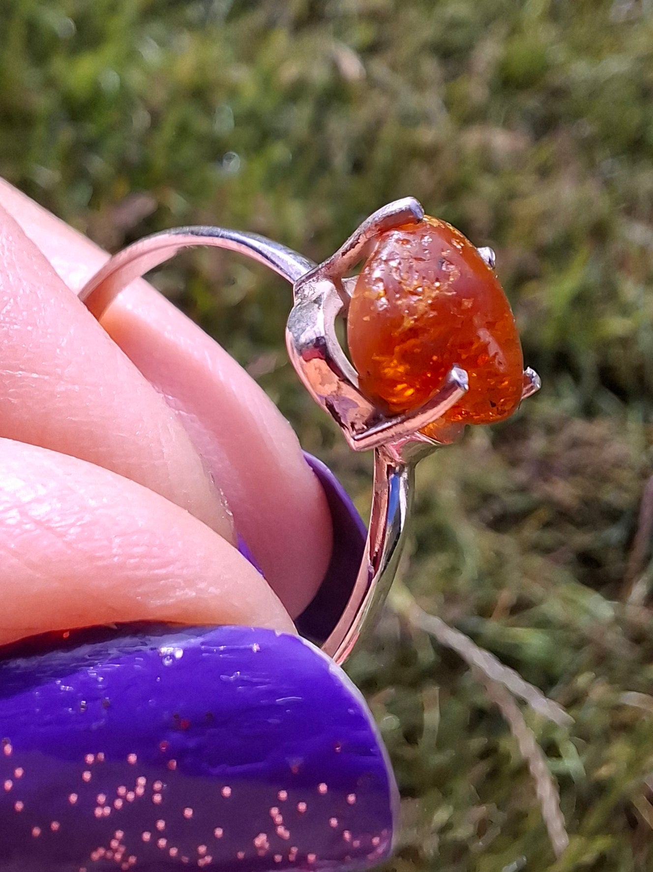 Baltic Amber Ring, size large X, 925 Silver, Fossil (Ref: AR32)