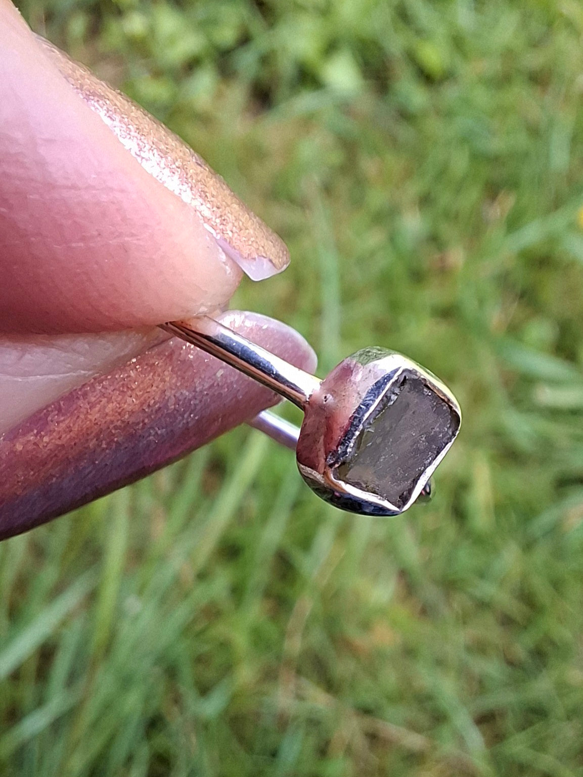 Moldavite Ring, size large P/small Q, 925 Silver, Tektite (Ref: R43)
