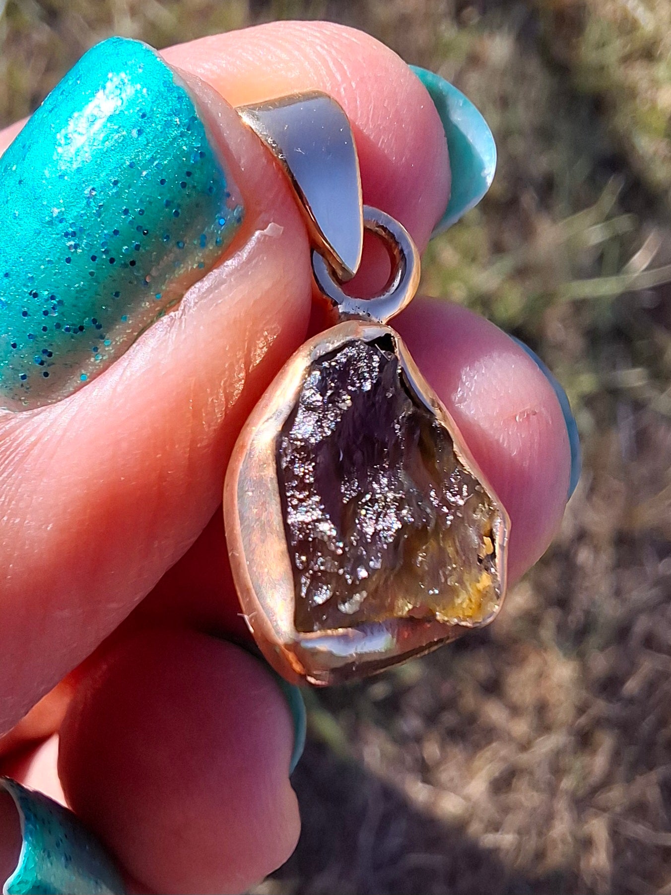 Moldavite Pendant, 14K GOLD Plated, Tektite (Ref: P446)