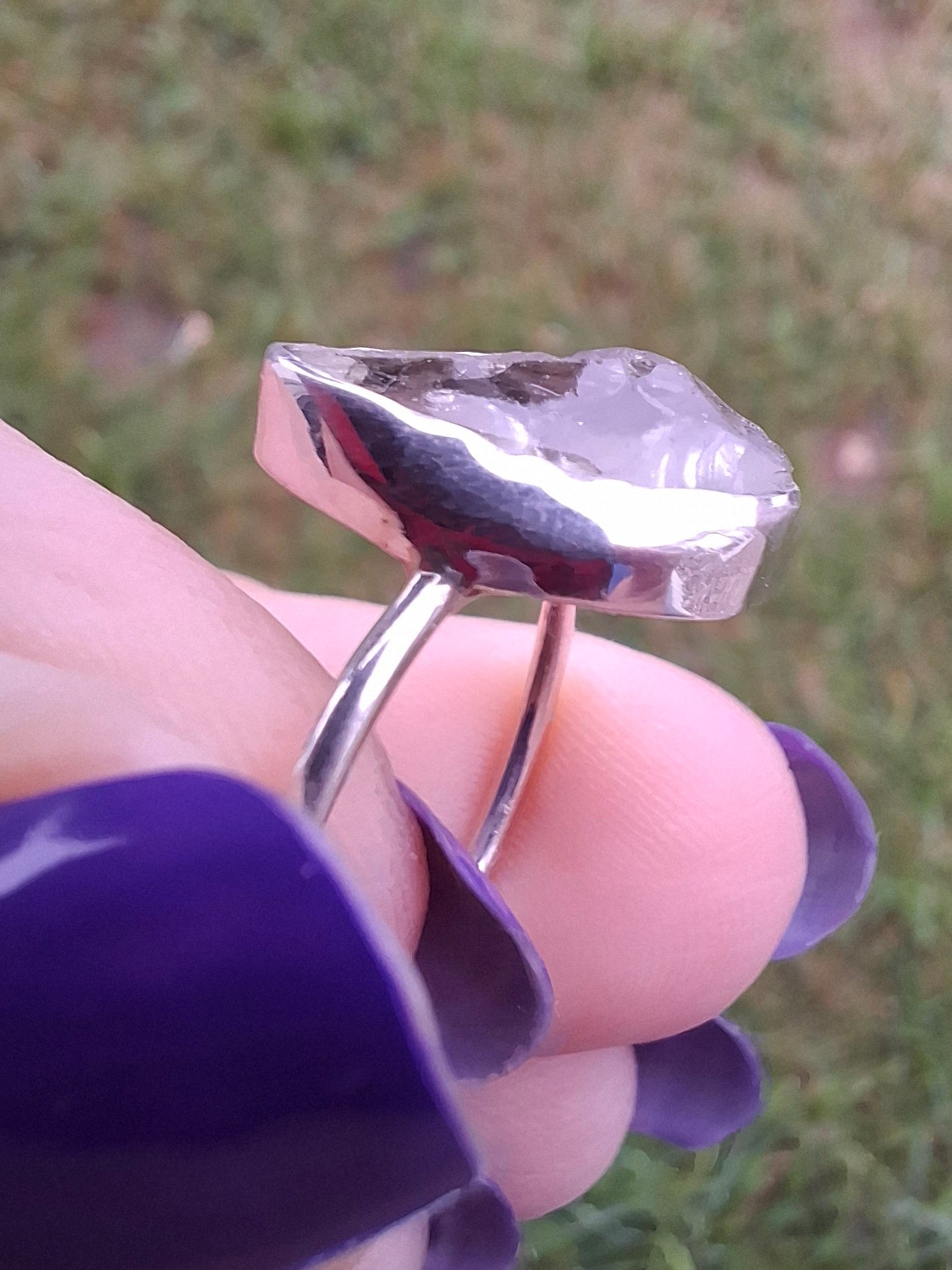 Libyan Desert Glass Ring, size large P, 925 Silver, Tektite (Ref: LR34)