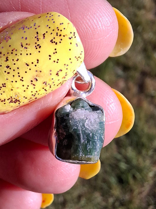 Green Tourmaline Pendant, 925 Silver, Crystal (Ref: GT3)