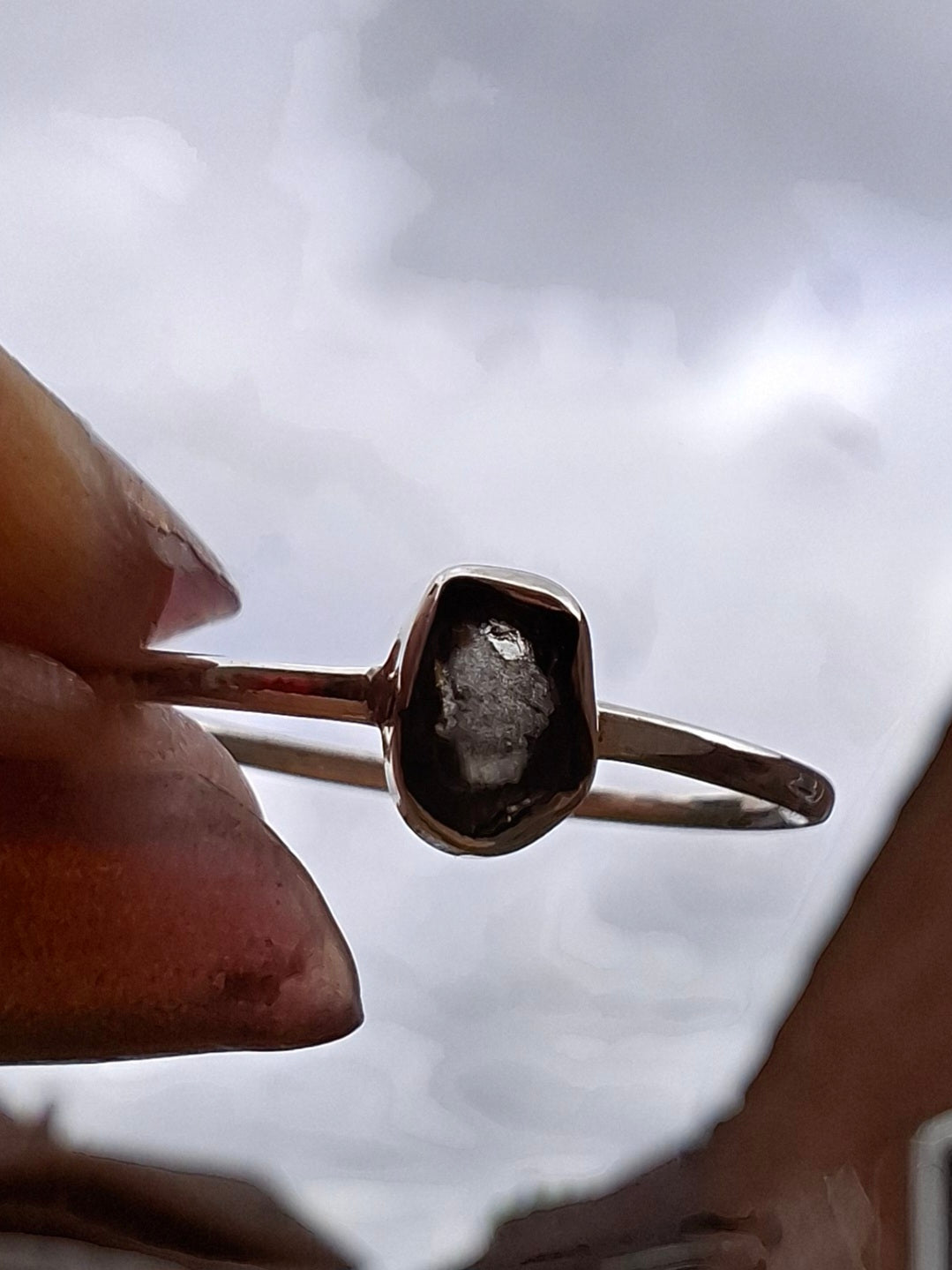 Moldavite Ring, size small R, 925 Silver, Tektite (Ref: R52)