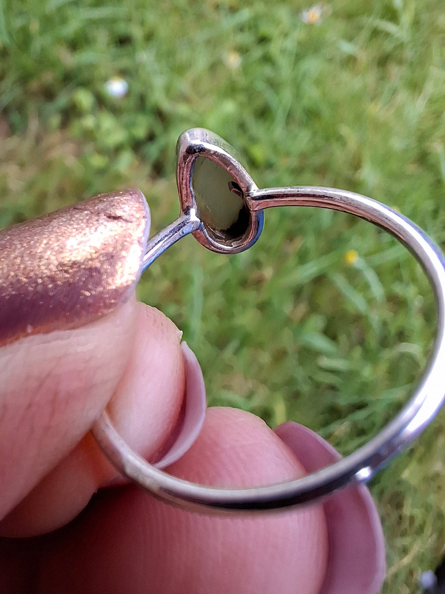 Moldavite Ring, size large R, 925 Silver, Tektite (Ref: R48)